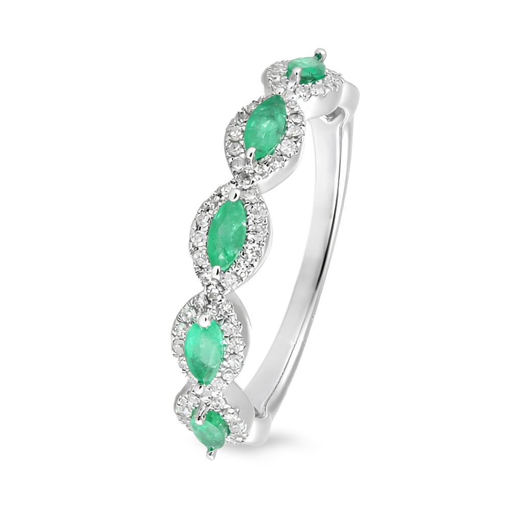 Churumbela con esmeralda corte marquise y halo de diamantes