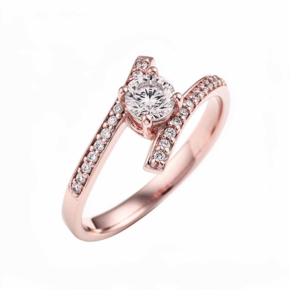 Anillo  de promesa con zirconia Swarovski estilo con laterales, en oro rosa 