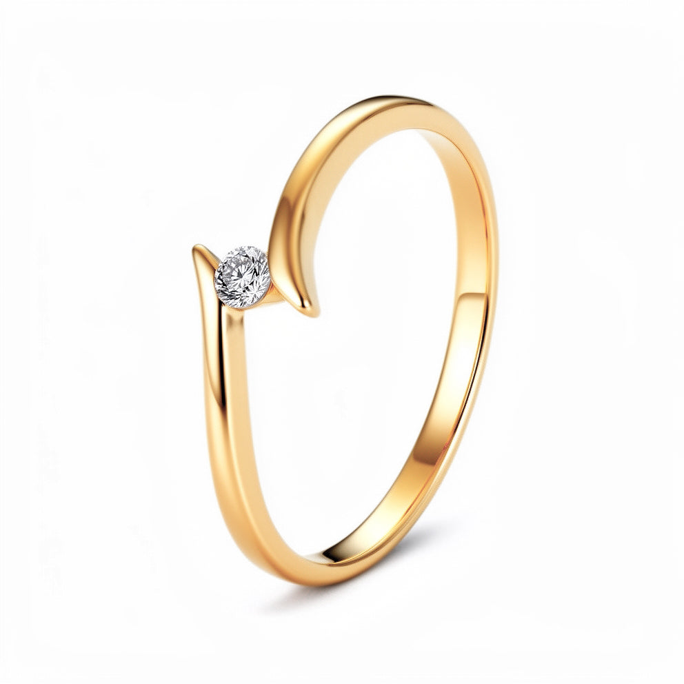 Anillo de promesa solitario estilo curvo con Zirconia Swarovski