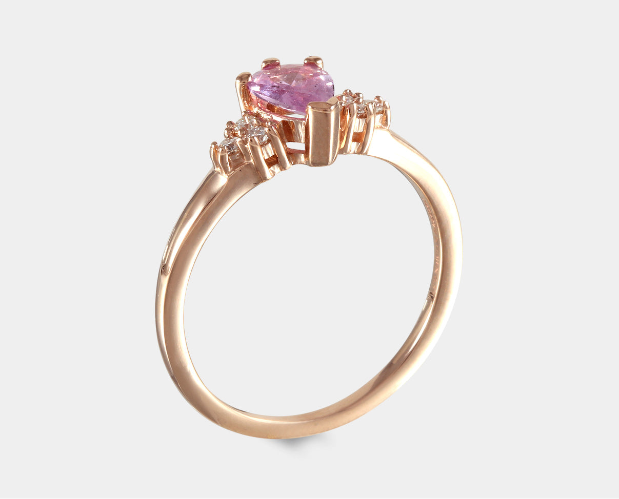  Anillo con zafiro rosa y diamantes oro rosa 14k . Anillos Piedras Naturales y Semipreciosas.