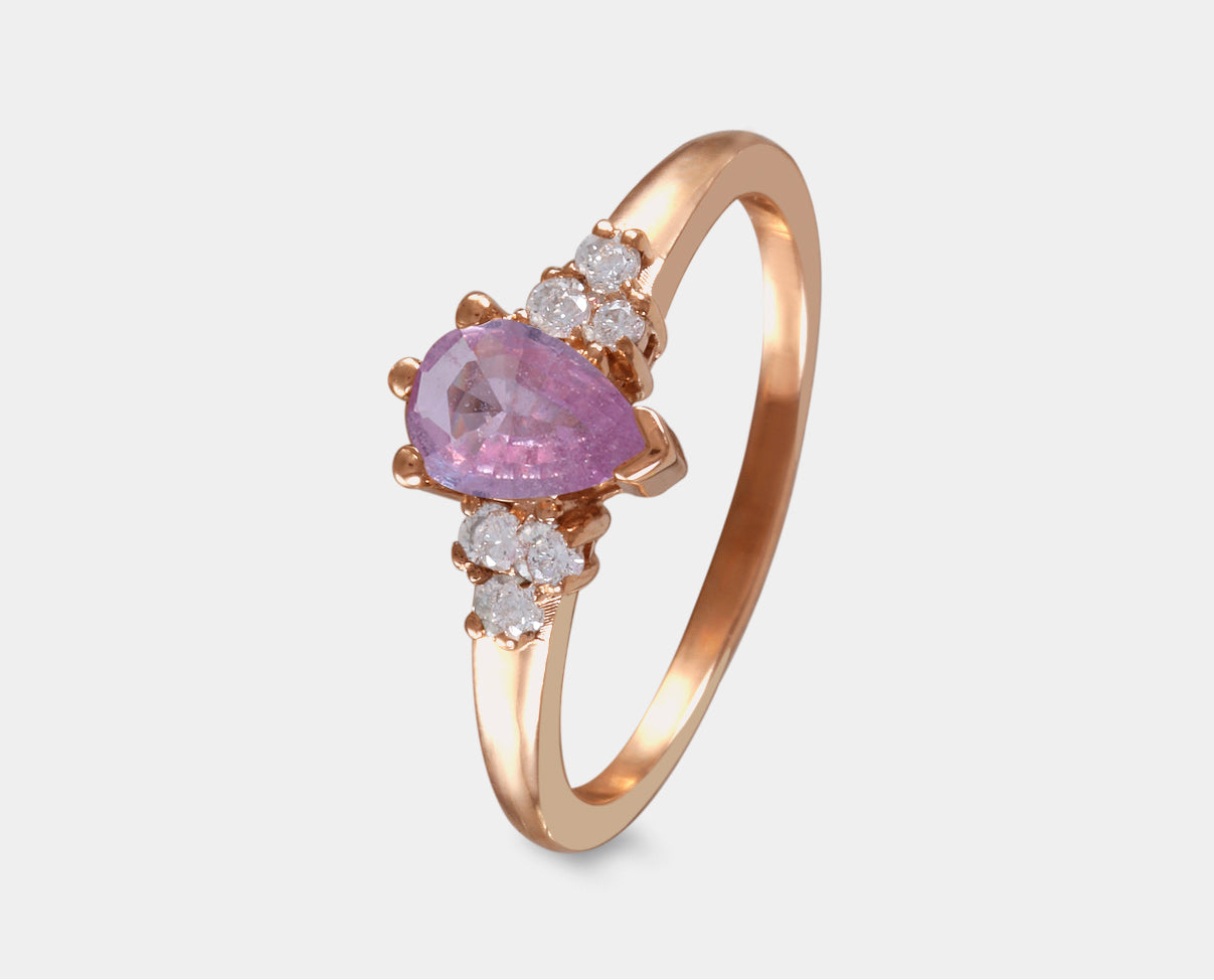  Anillo con zafiro rosa y diamantes oro rosa 14k . Anillos Piedras Naturales y Semipreciosas.