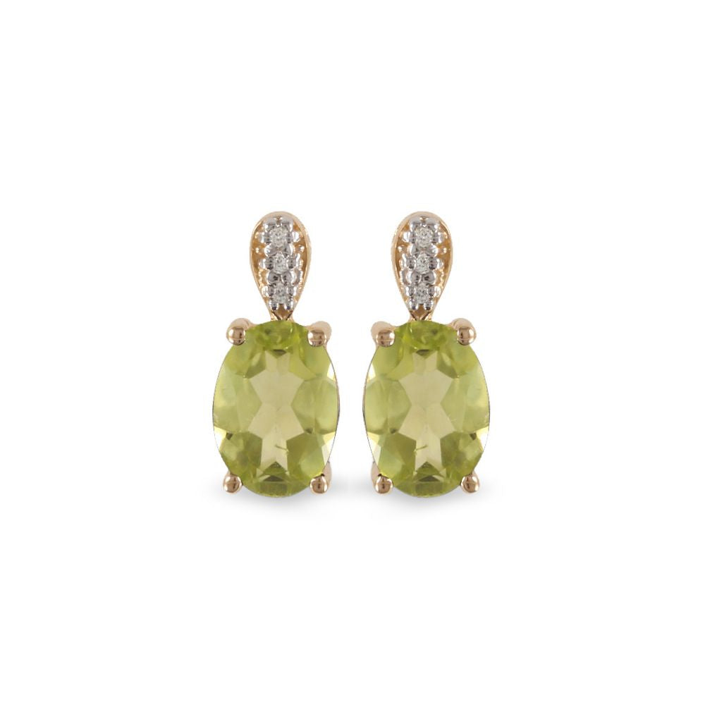 Aretes con peridoto y diamantes en oro amarillo de 14k