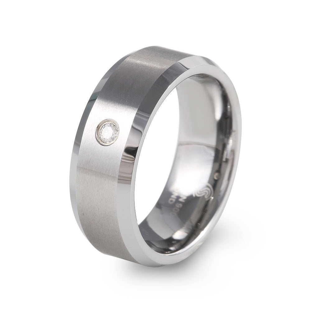 Argolla de Matrimonio Tungsteno con diamante 8 mm