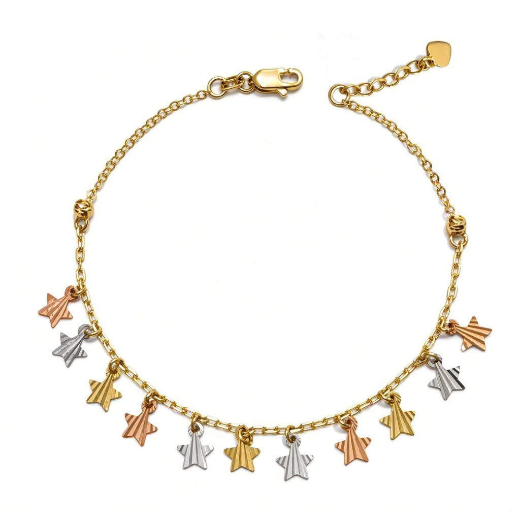Pulsera oro florentino 10k con dijes de estrellas