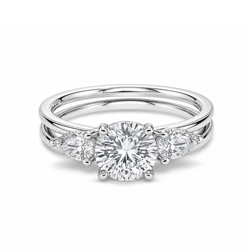 Anillo dúo de compromiso con diamante central lab-grown 1 ct y diamantes laterales