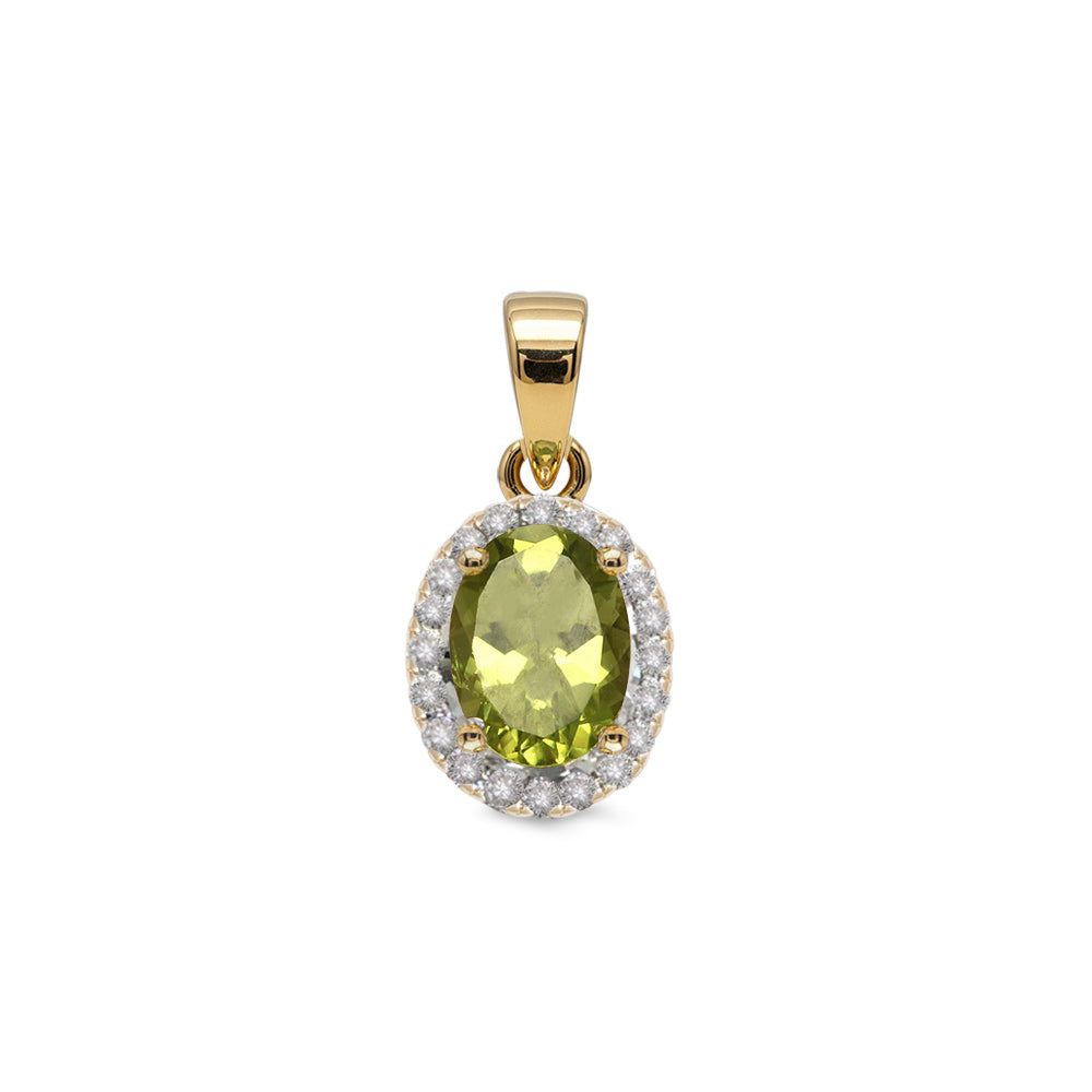 Dije con peridoto y halo de diamantes en  oro amarillo de 14K