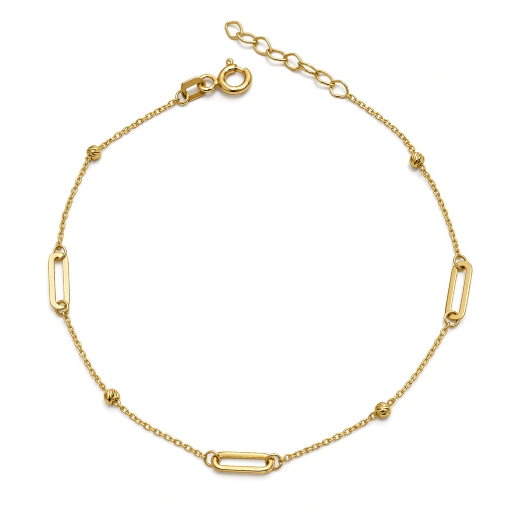 Pulsera oro amarillo 10k con eslabones y cuentas diamantadas