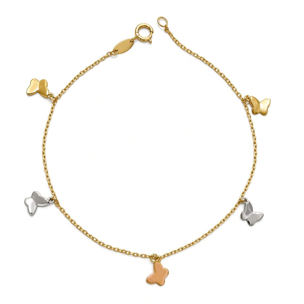 Pulsera de oro florentino de 10k con dijes de mariposas
