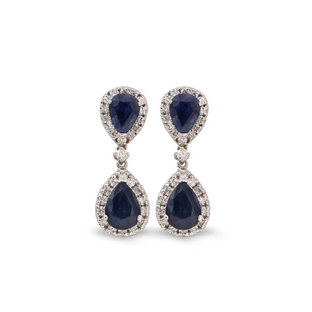 Aretes con zafiro y halo de diamantes