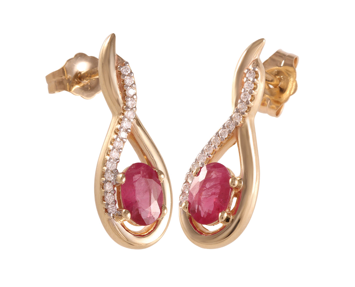 Aretes con rubí y diamantes