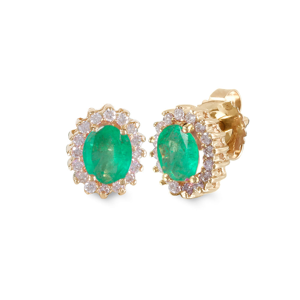 Aretes estilo corto con esmeralda y diamantes en oro amarillo