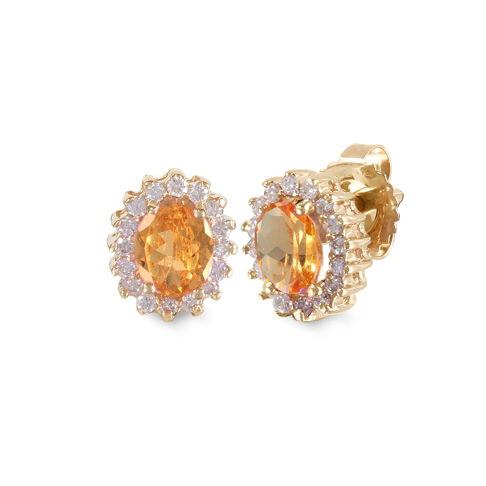 Aretes estilo corto con espesartina y diamantes en oro amarillo