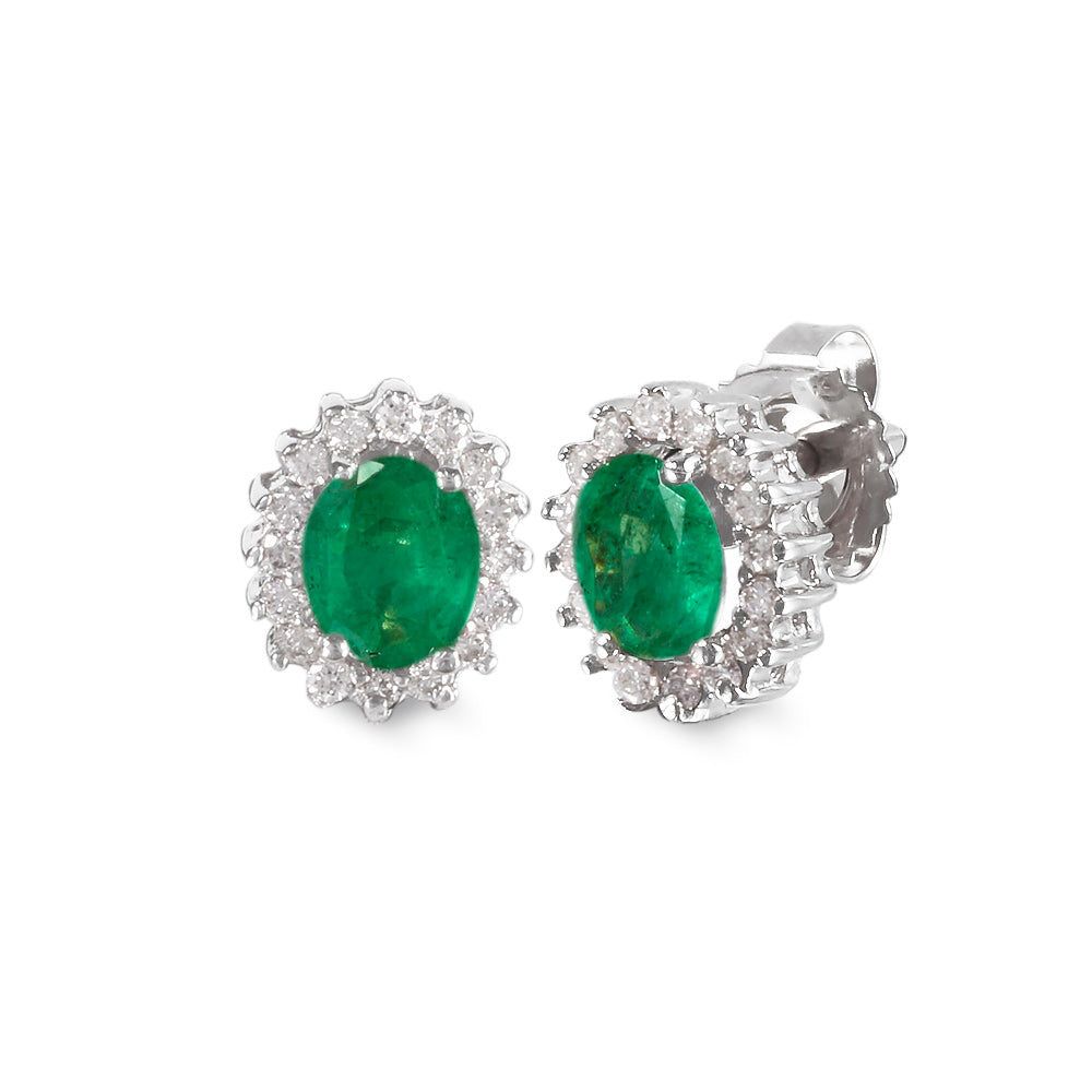 Aretes estilo corto con esmeralda y diamantes en oro blanco