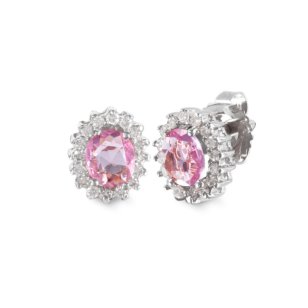 Aretes estilo corto con zafiro rosa y diamantes en oro blanco