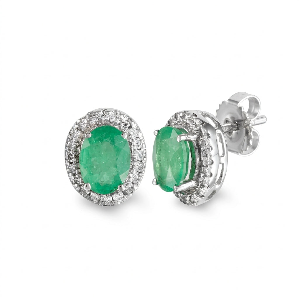 Aretes estilo corto con esmeralda y diamantes