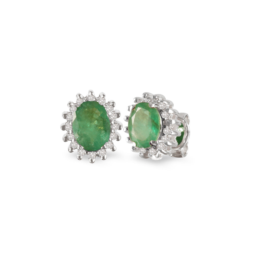 Aretes estilo corto con esmeralda y diamantes en oro blanco