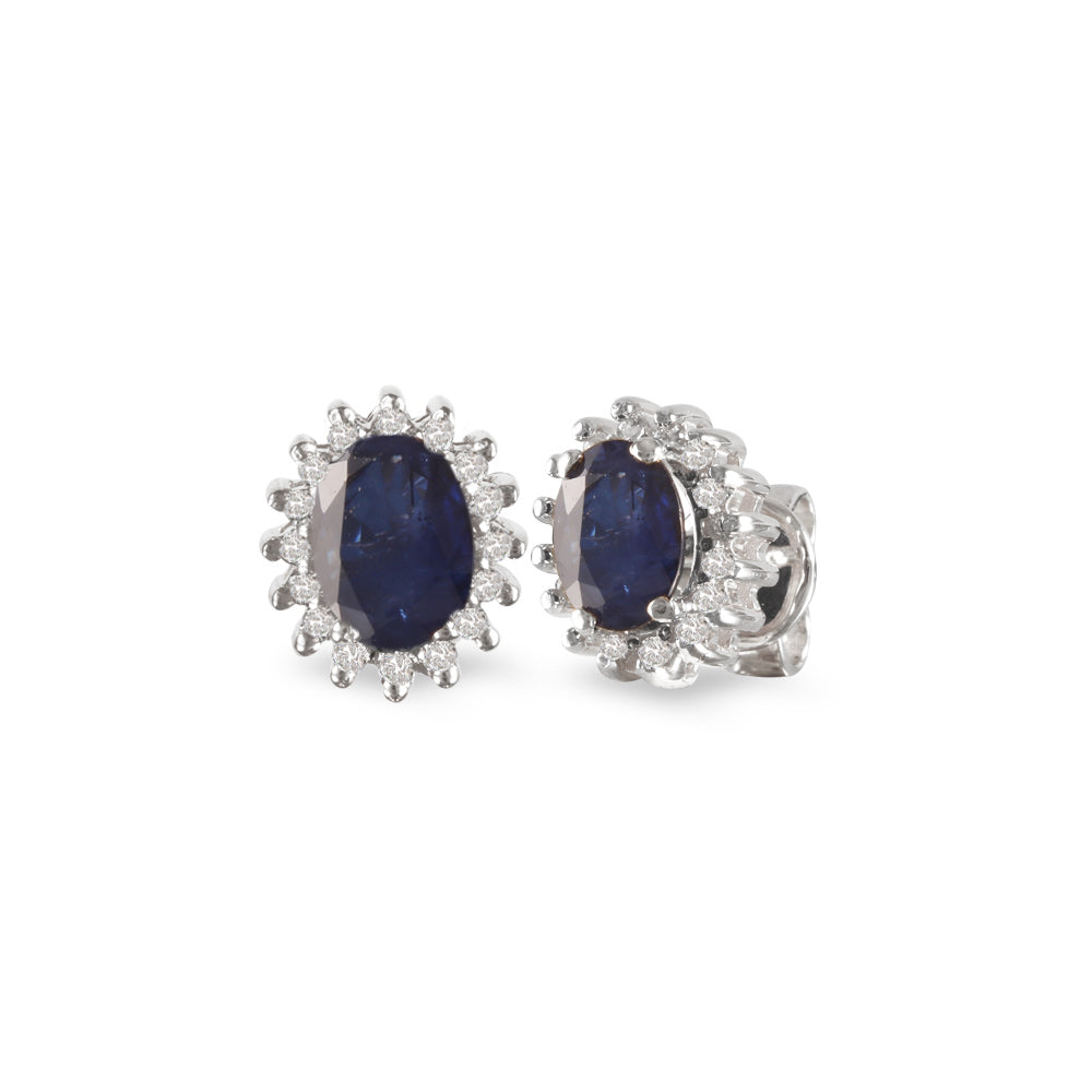 Aretes estilo corto con zafiro diffusion y diamantes en oro blanco