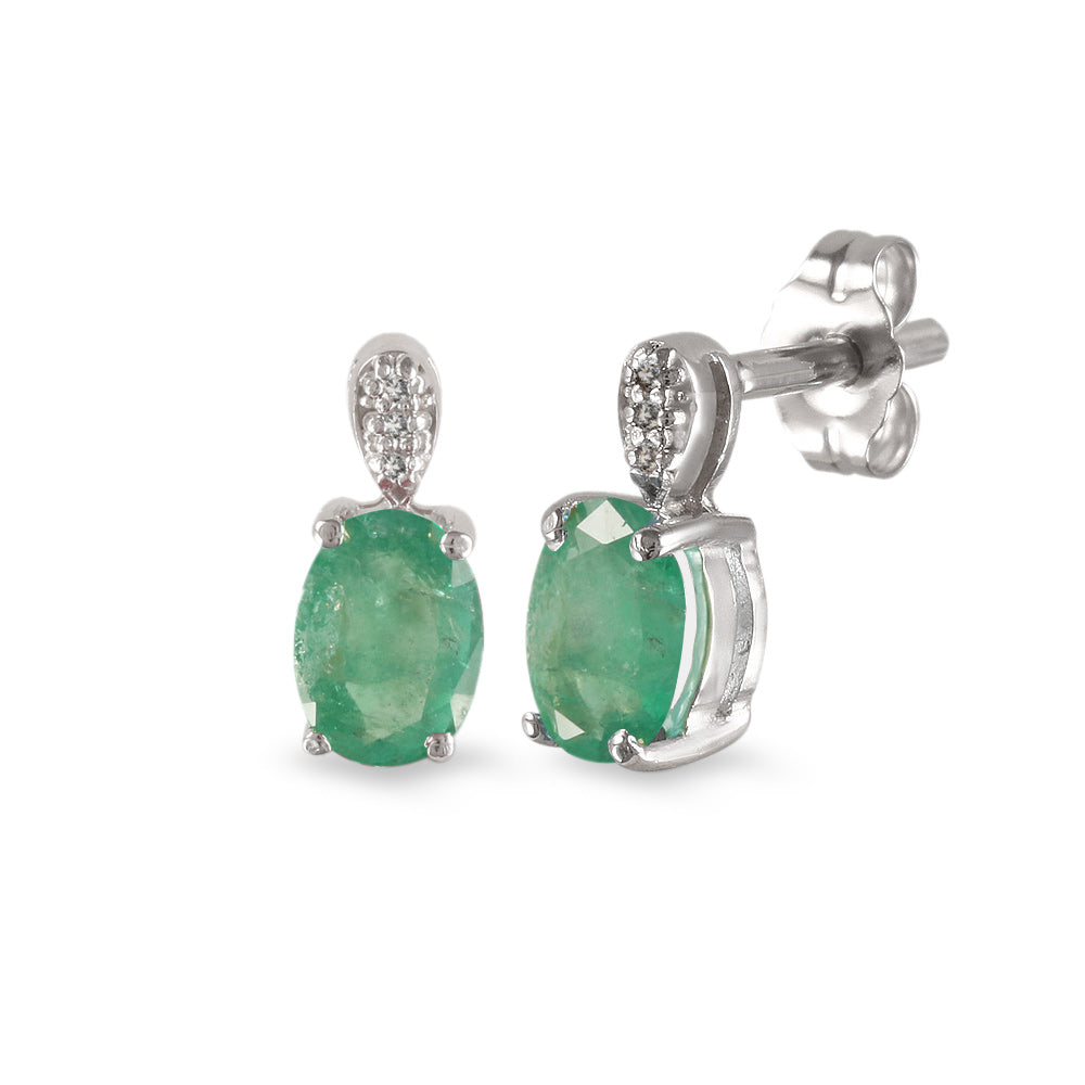 Aretes con esmeralda y diamantes en oro blanco