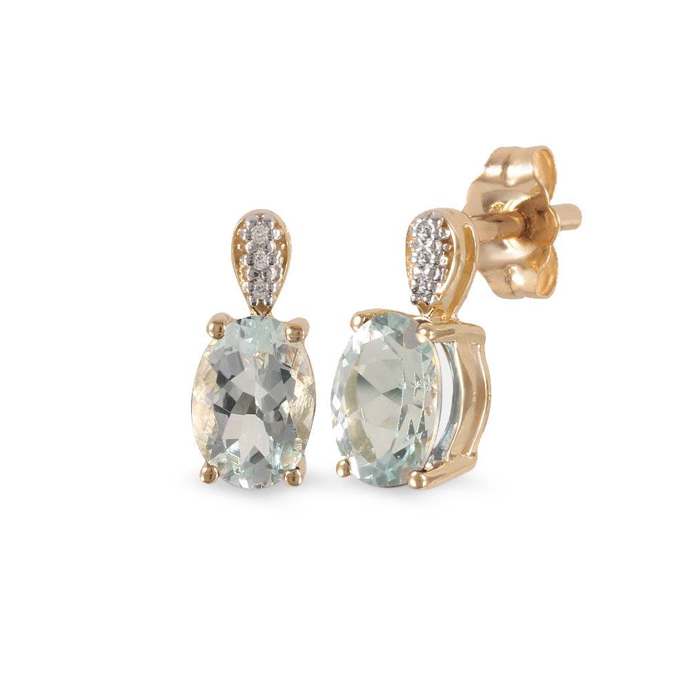 Aretes con aguamarina y diamantes en oro amarillo