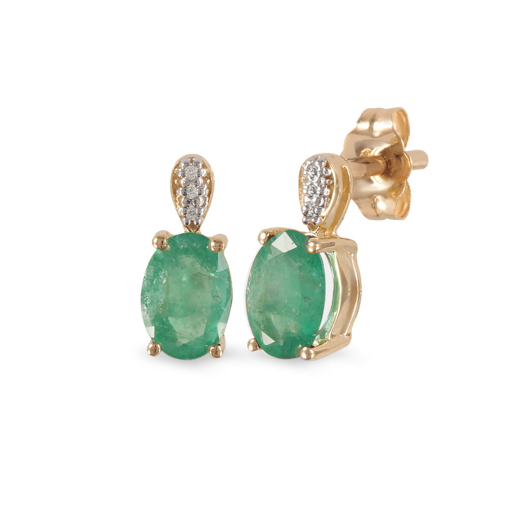 Aretes con esmeralda y diamantes en oro amarillo
