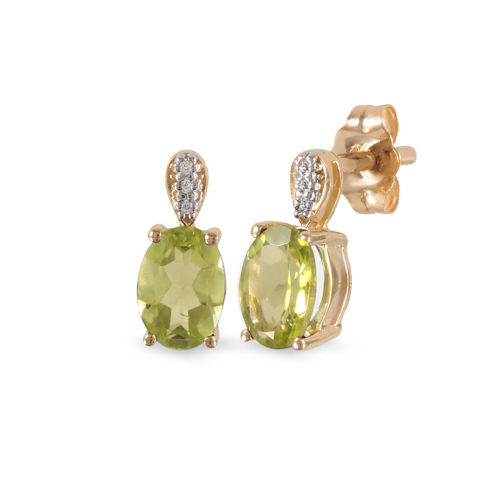 Aretes con peridoto y diamantes en oro amarillo de 14k