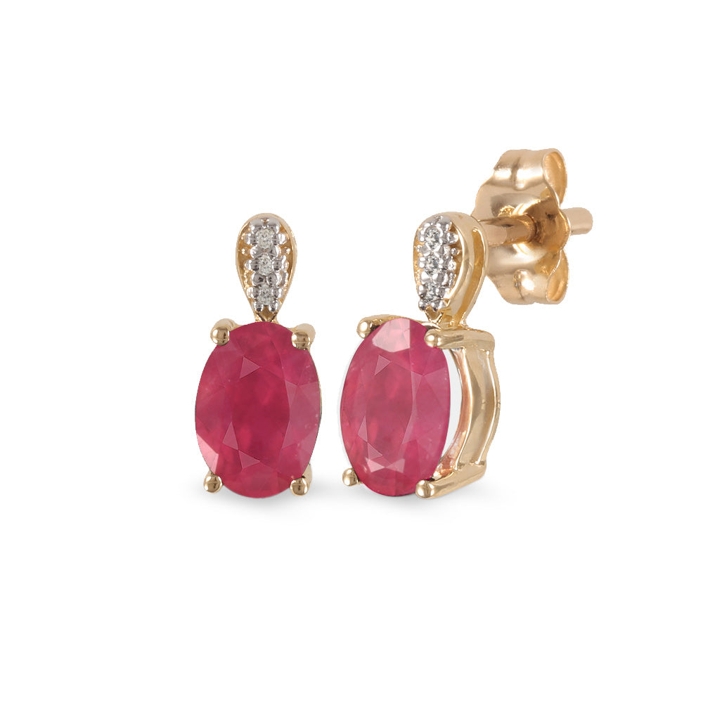 Aretes con rubí y diamantes en oro amarillo