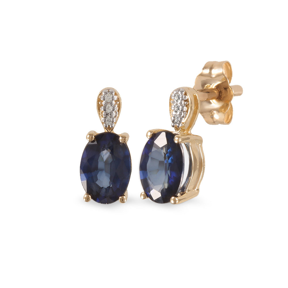 Aretes con zafiro diffusion y diamantes en oro amarillo