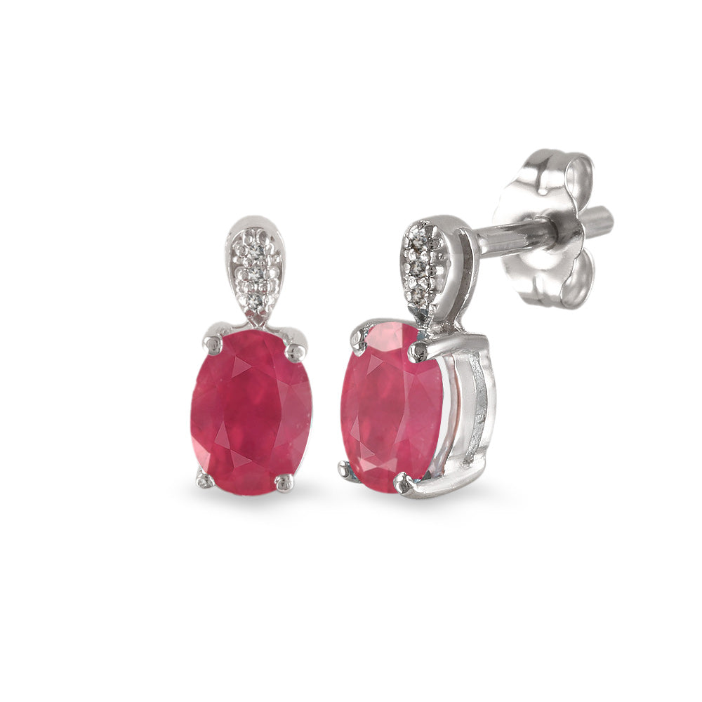 Aretes con rubí y diamantes en oro blanco