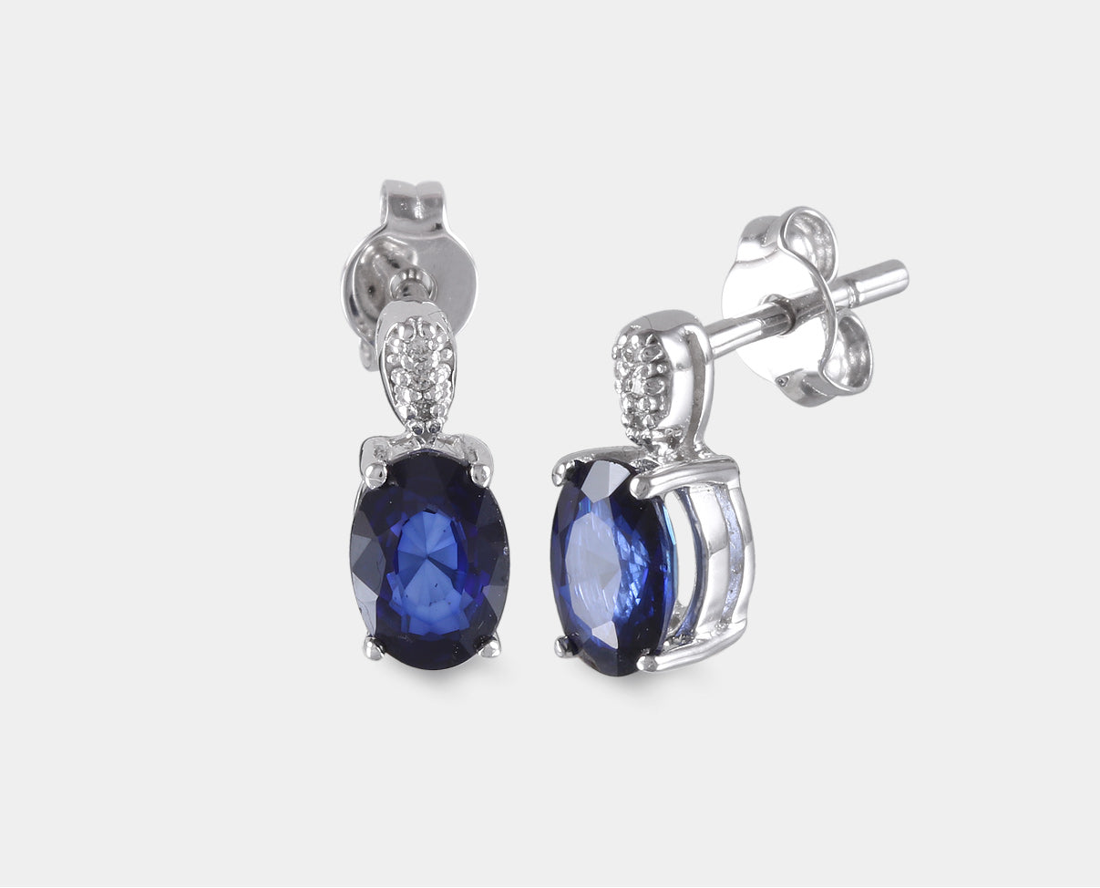 Aretes con zafiro lab-grown y diamantes