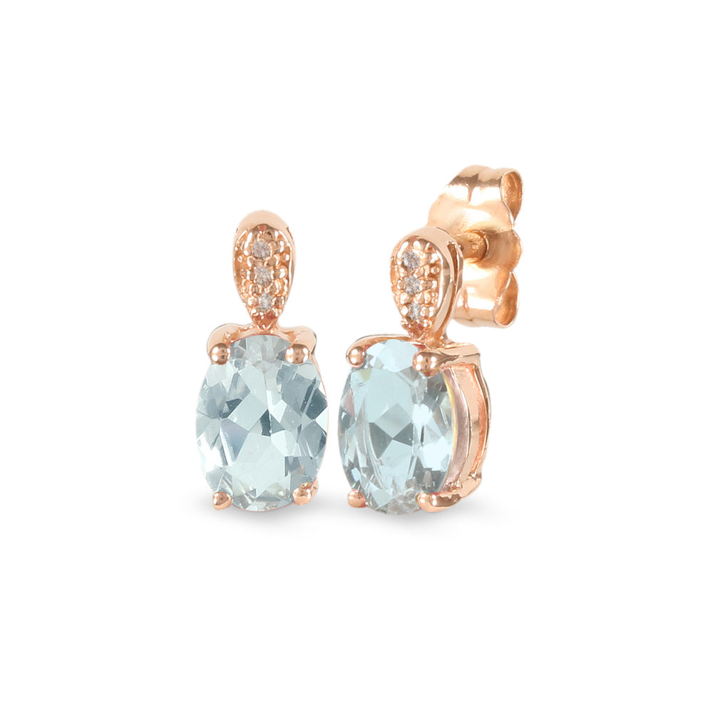 Aretes con aguamarina y diamantes en oro rosa