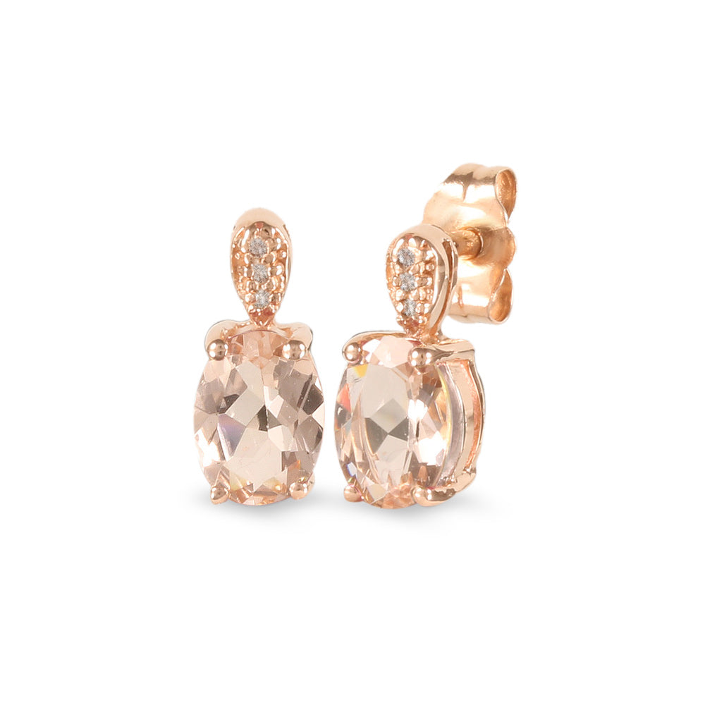 Aretes con morganita y diamantes en oro rosa