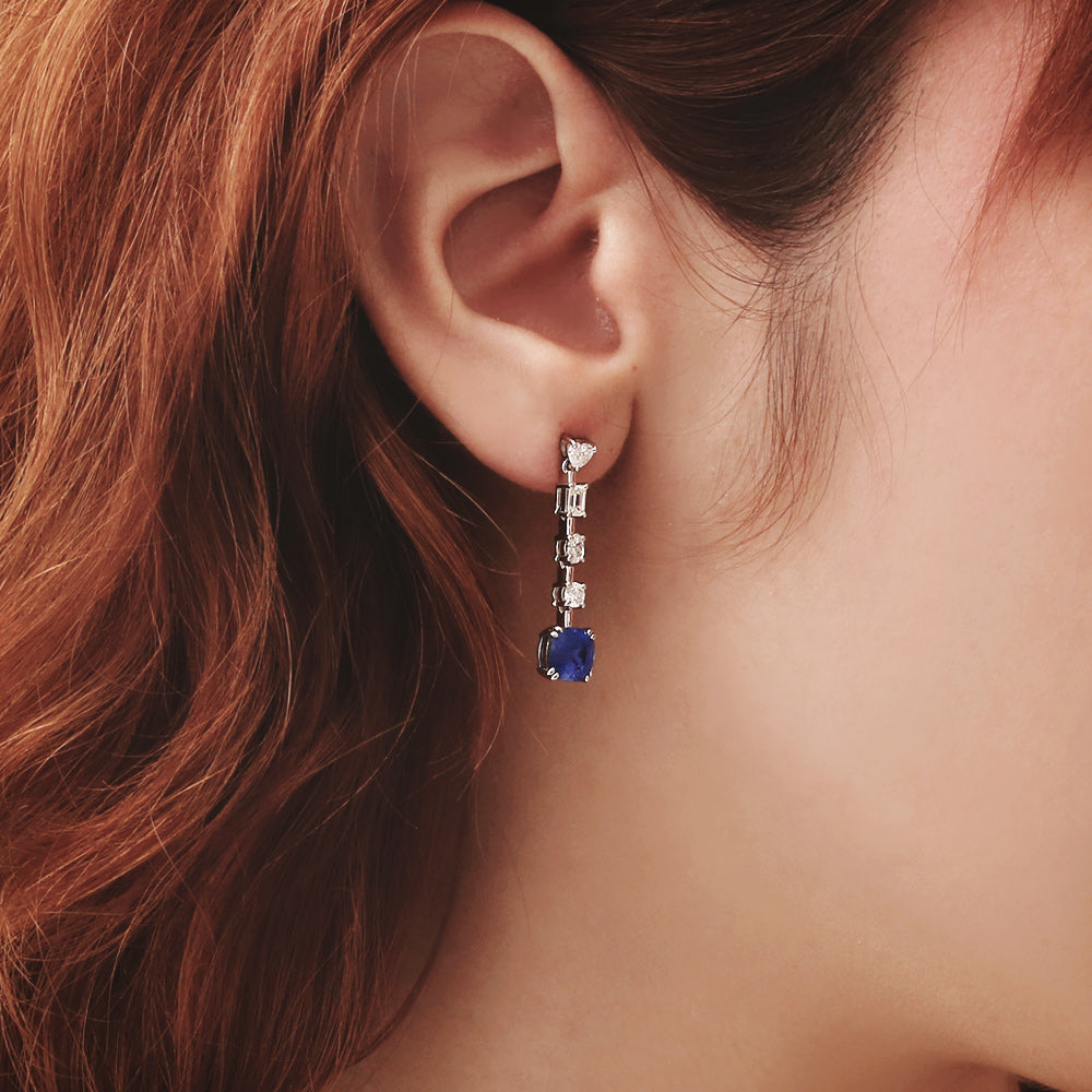 Aretes largos con zafiro y diamantes