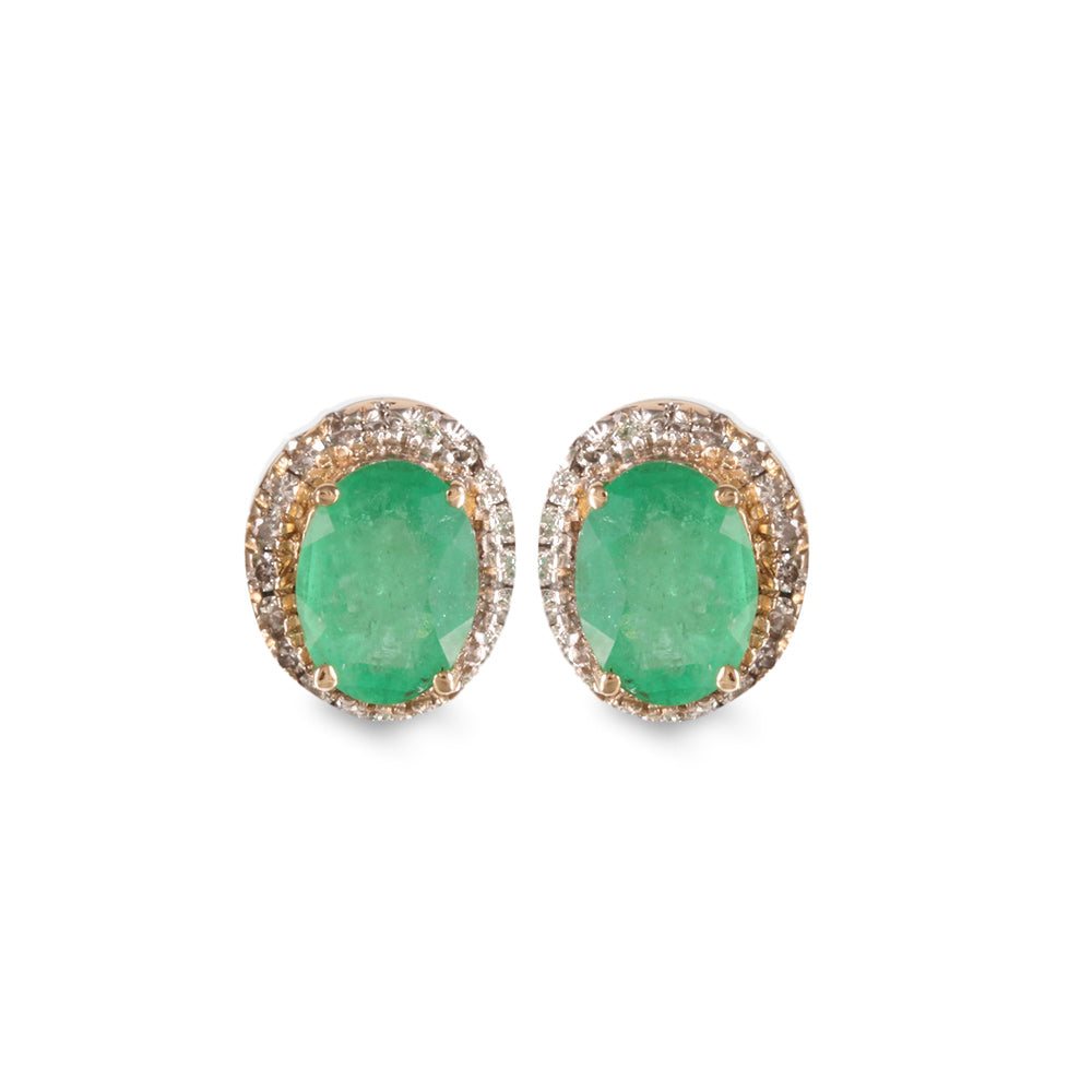 Aretes estilo corto con esmeralda y diamantes en oro combinado