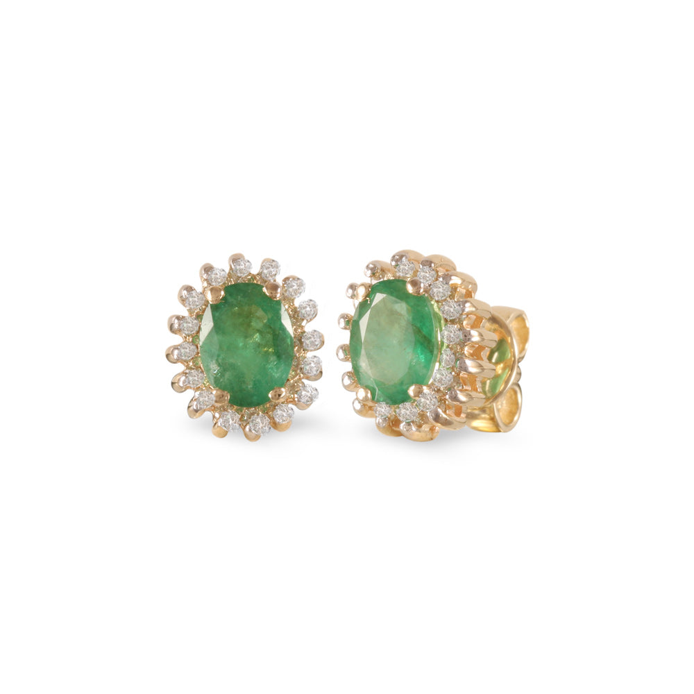 Aretes estilo corto con esmeralda y diamantes en oro amarillo