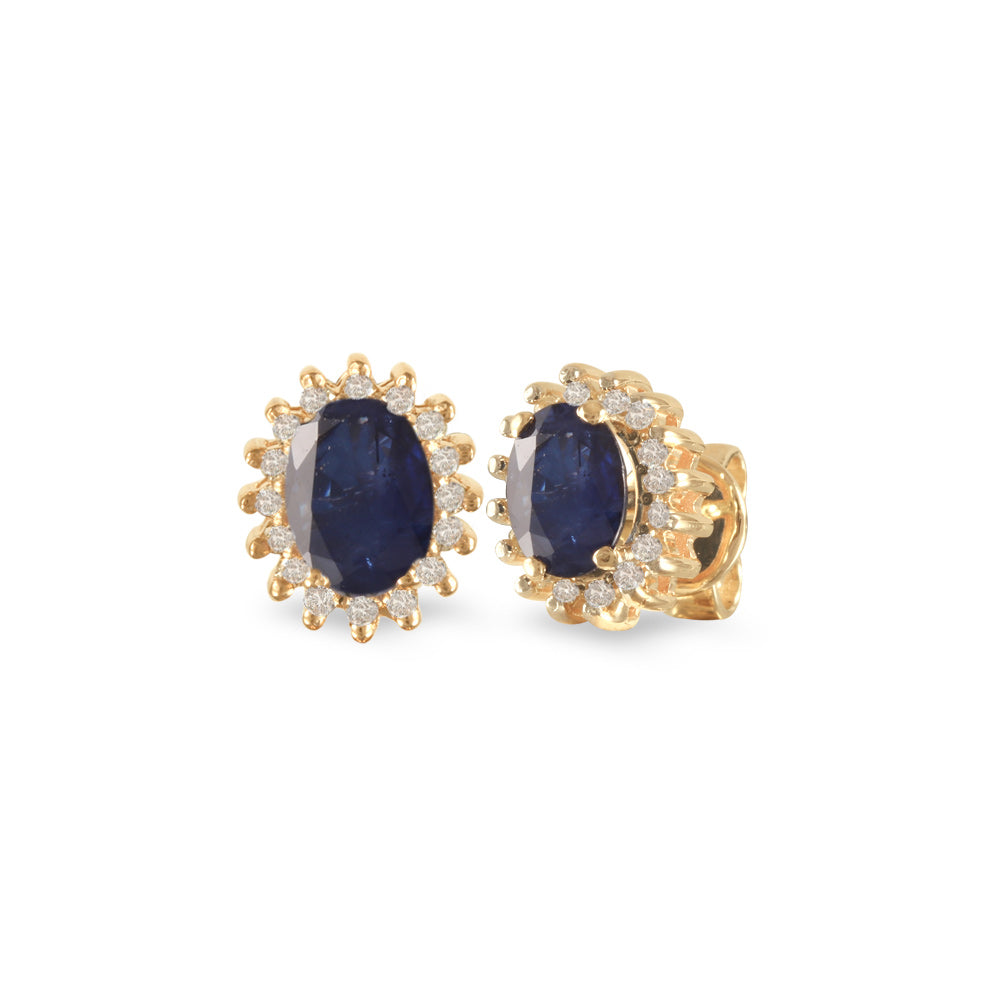 Aretes estilo corto con zafiro diffusion y diamantes en oro amarillo