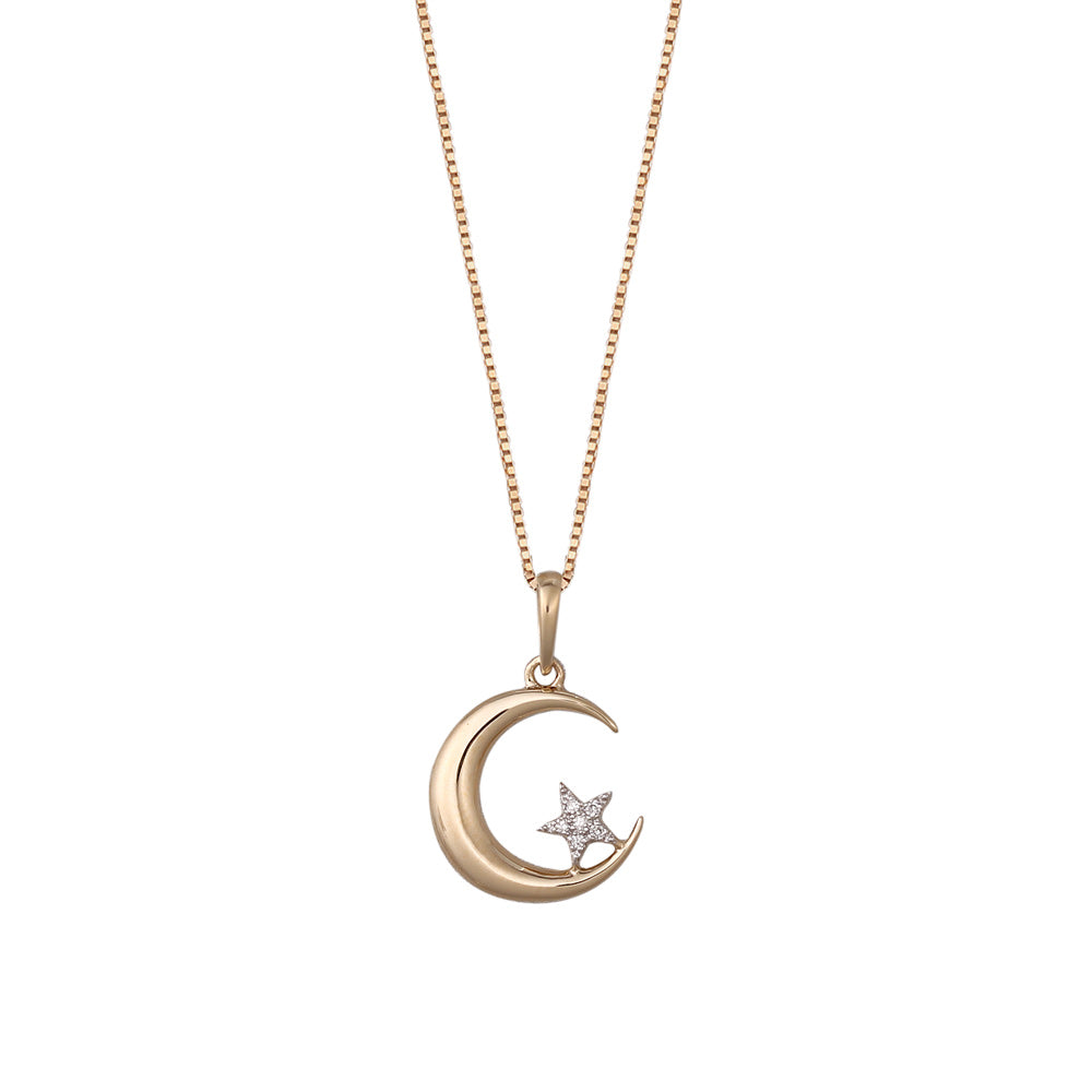 Cadena con dije de luna y estrella con diamante