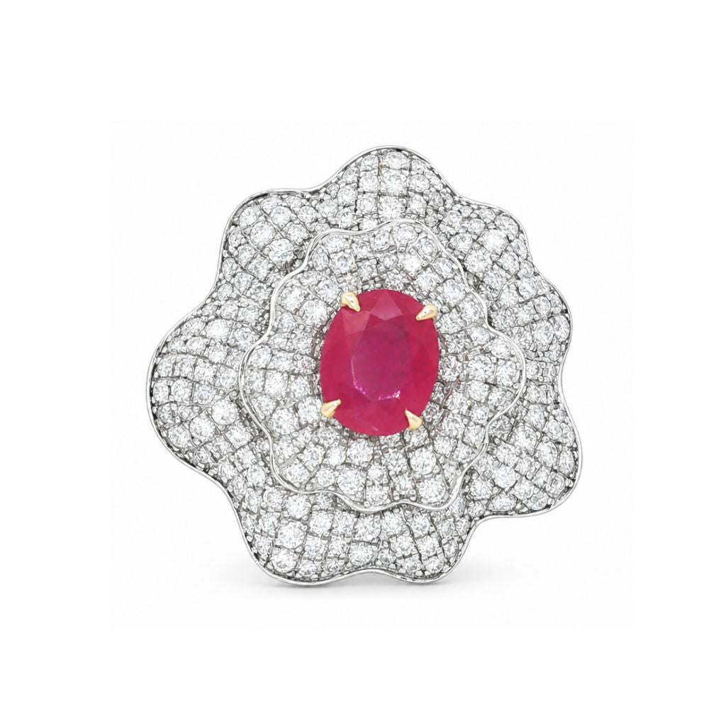 Anillo flor imperial con rubí y diamantes