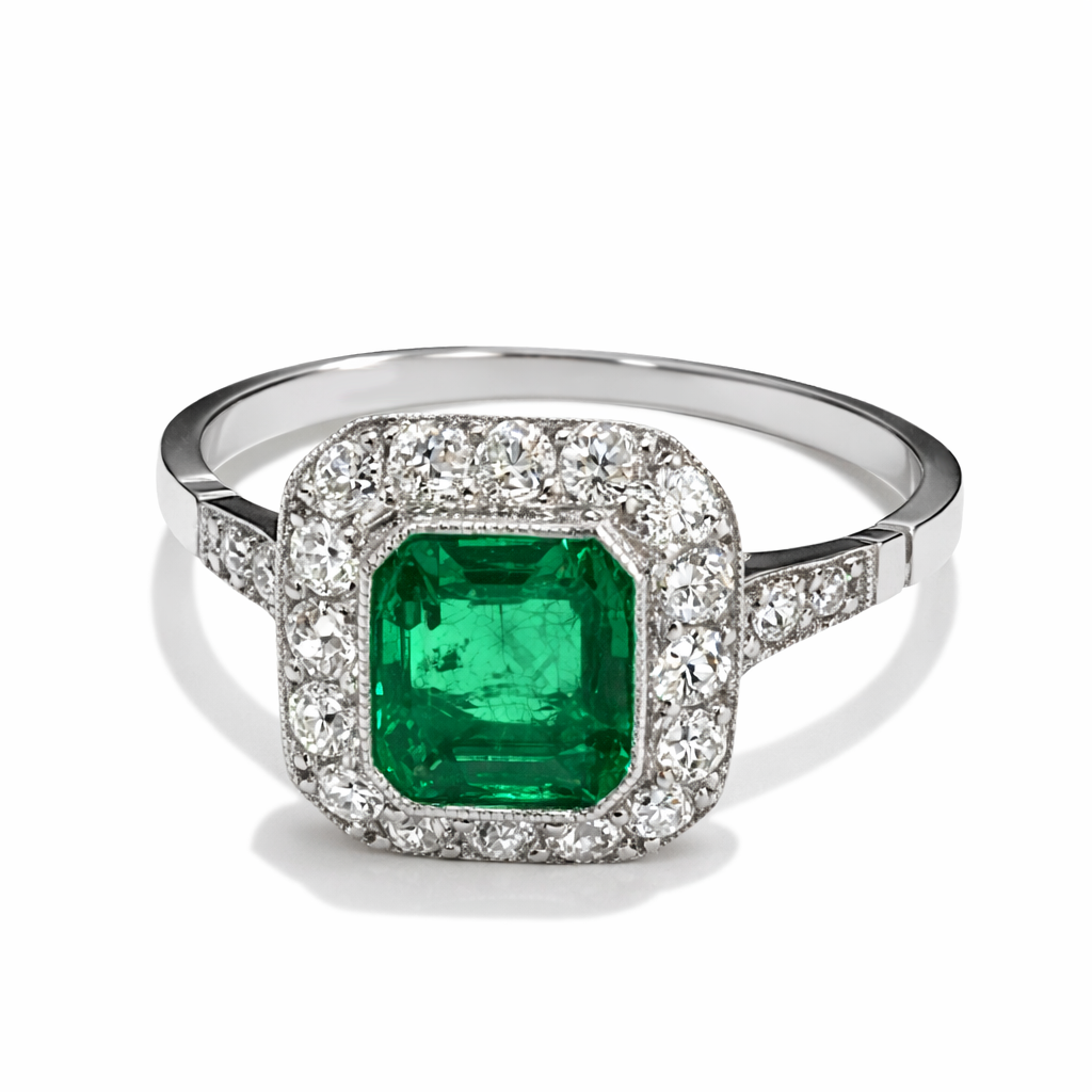 Anillo con esmeralda y diamantes