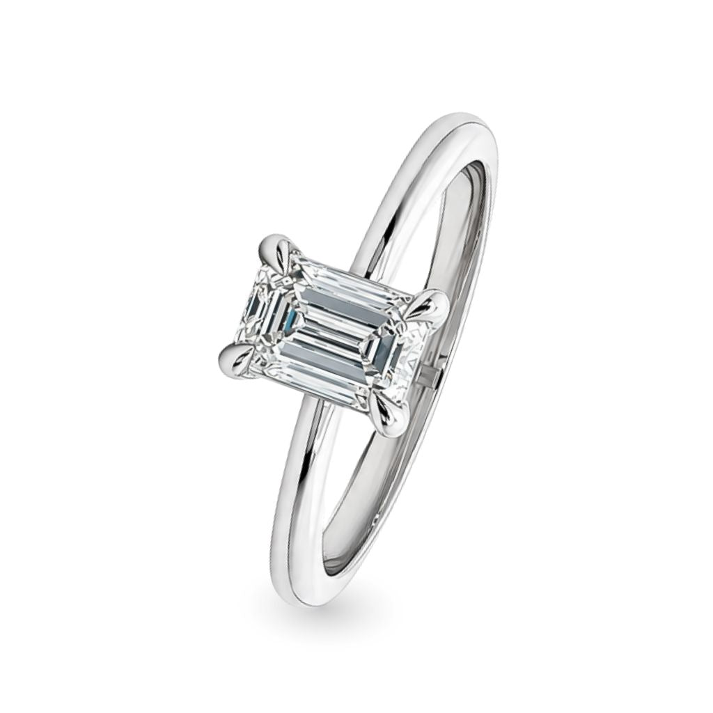 Anillo de compromiso solitario con diamante lab-grown corte esmeralda en oro blanco de 14k