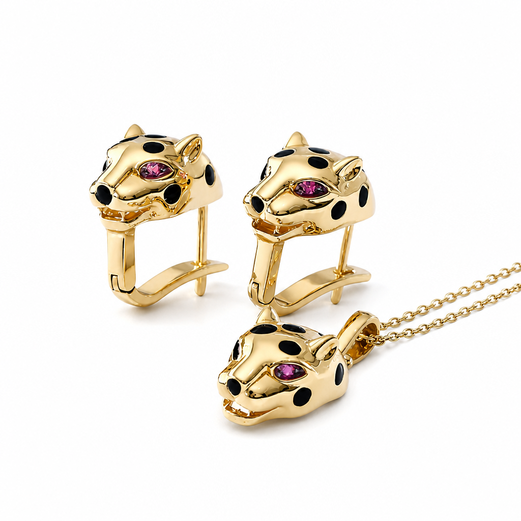 Juego de gargantilla y aretes diseño leopardo
