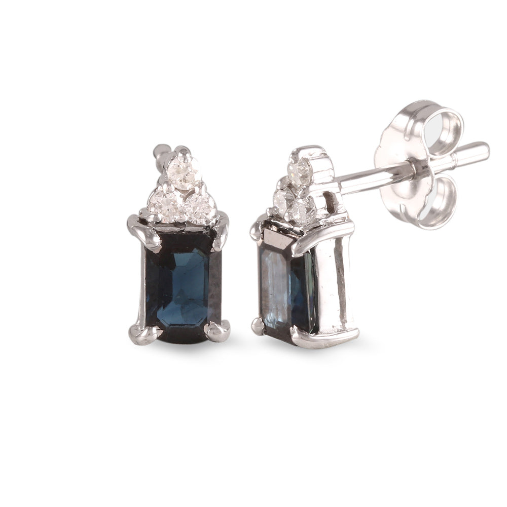 Juego de anillo y aretes con zafiro y diamantes