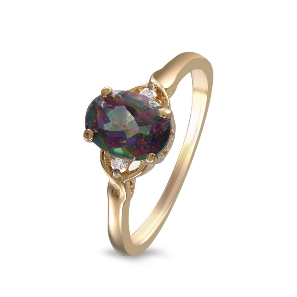 Juego de anillo y aretes con topacio místco y diamantes
