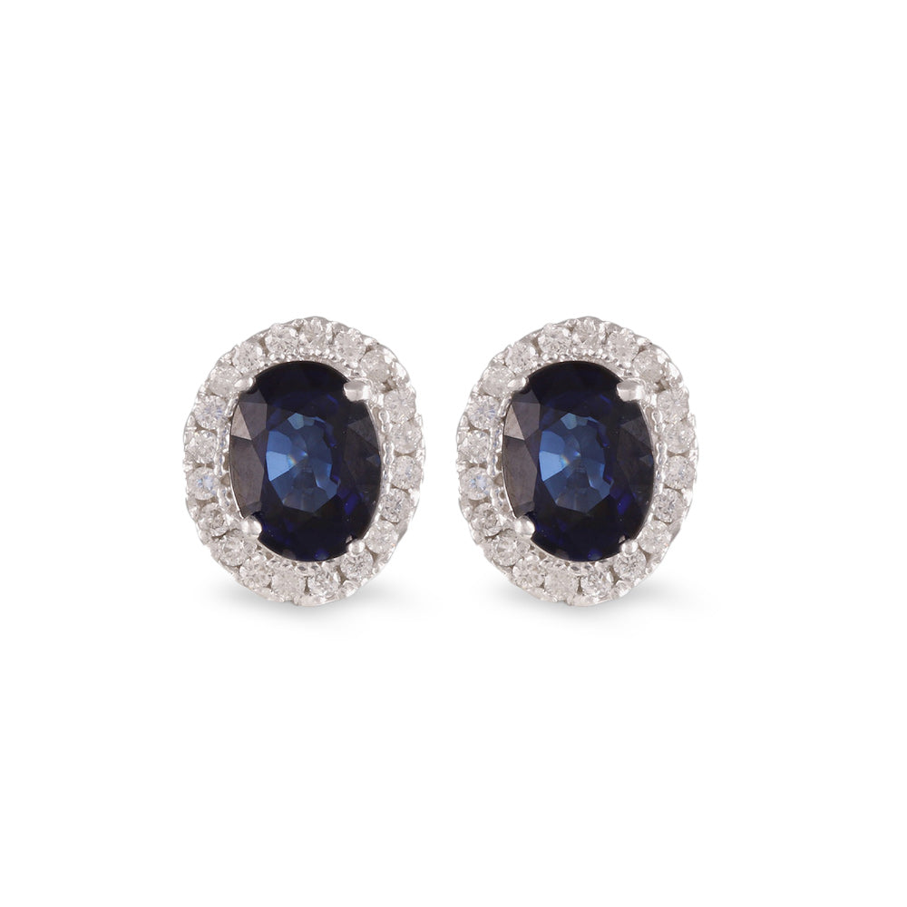 Aretes estilo corto con zafiro diffusion y diamantes en oro blanco