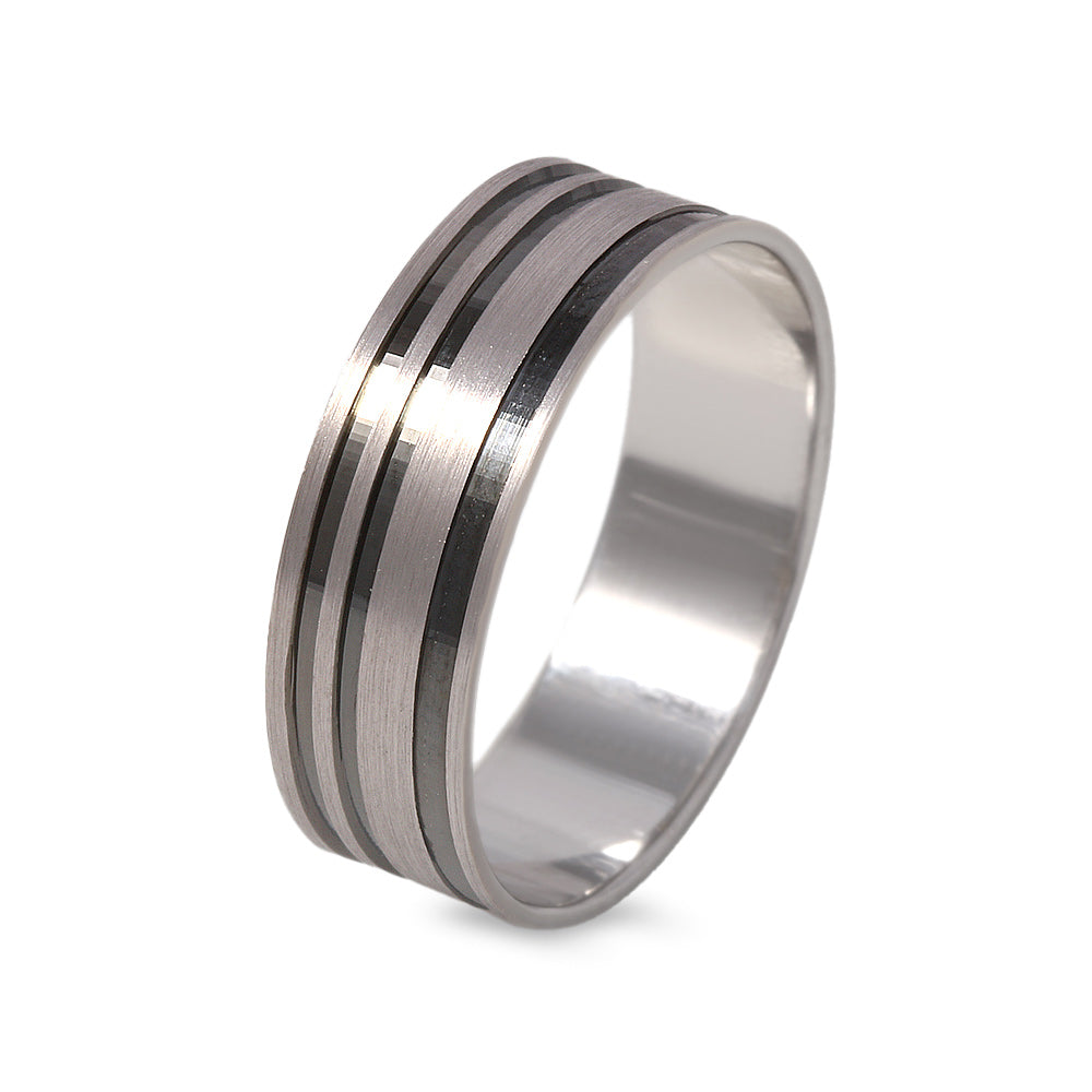 Argolla de matrimonio diseño combinado con rodio negro ancho 6 mm