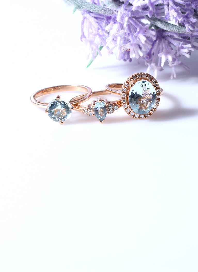 anillos de oro con aguamarina y diamantes