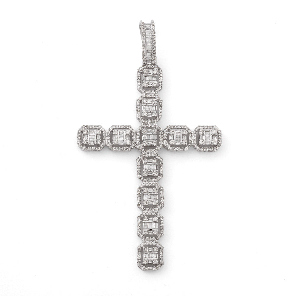 Dije diseño de Cruz con diamantes en oro blanco