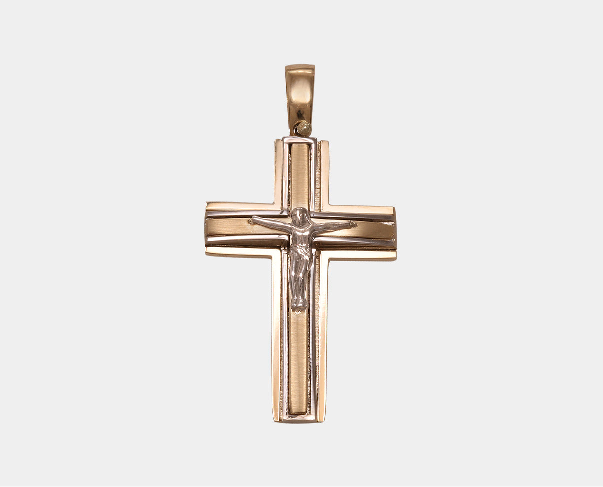 Cruz con Cristo Oro Combinado 14k. Joyería Religiosa. Joyería para hombre.