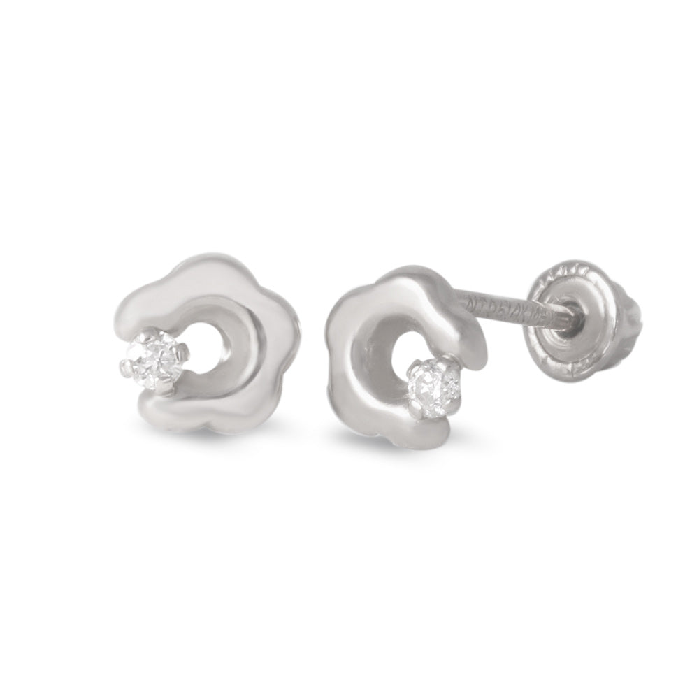 Broqueles con diseño flor con diamante 0.03 ct