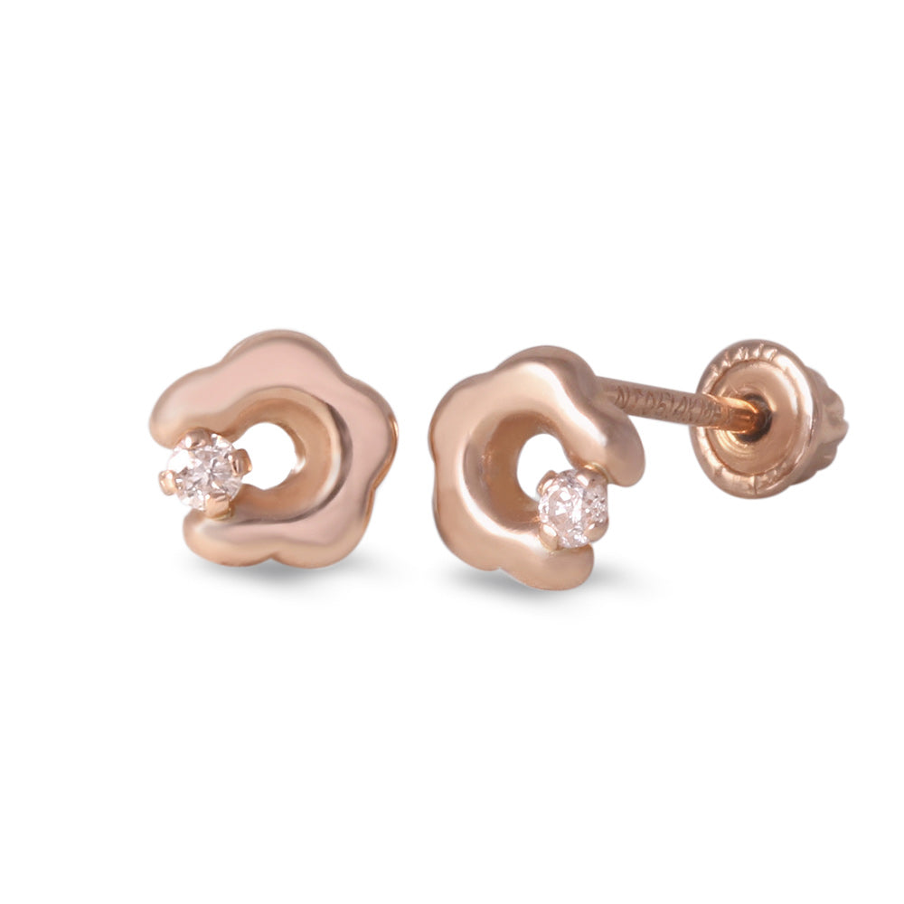Broqueles con diseño flor con diamante 0.03 ct