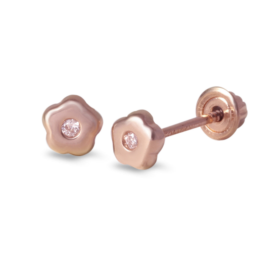 Broqueles con diseño flor con diamante 0.02 ct